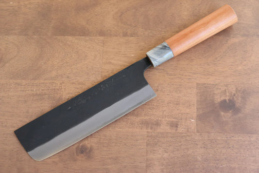 Nao Yamamoto White Steel (เหล็กกล้าขาว) No.2 Kurouchi มีดหั่นผัก Nakiri มีดทำครัวญี่ปุ่น 180mm ด้ามซากุระ