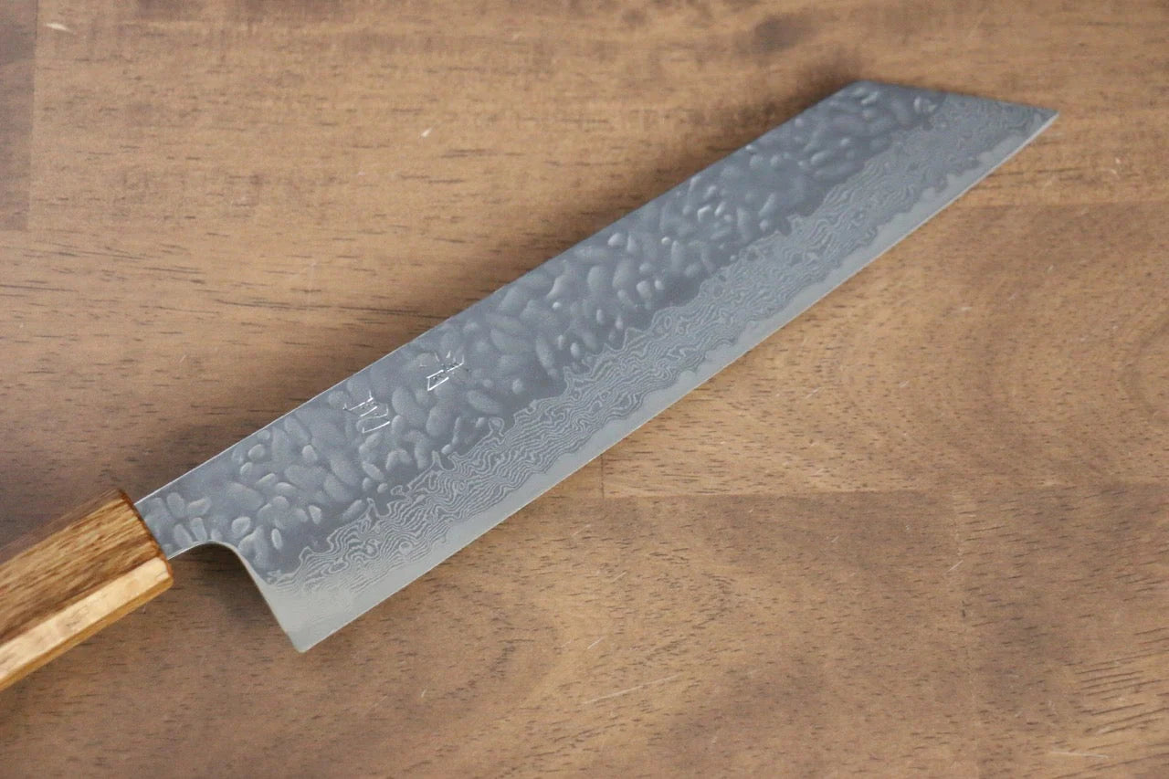 Seisuke Tsukikage AUS10 ขัด ดามัสกัส ลายค้อนตี มีด Kiritsuke มีดทำครัวญี่ปุ่น 210mm ด้ามโอ๊ค