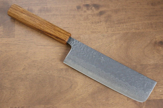 Seisuke Tsukikage AUS10 ขัด ดามัสกัส ลายค้อนตี มีดหั่นผัก Nakiri มีดทำครัวญี่ปุ่น 170mm ด้ามโอ๊ค