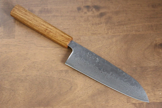 Seisuke Tsukikage AUS10 ขัด ดามัสกัส ลายค้อนตี มีด Santoku มีดทำครัวญี่ปุ่น 170mm ด้ามโอ๊ค