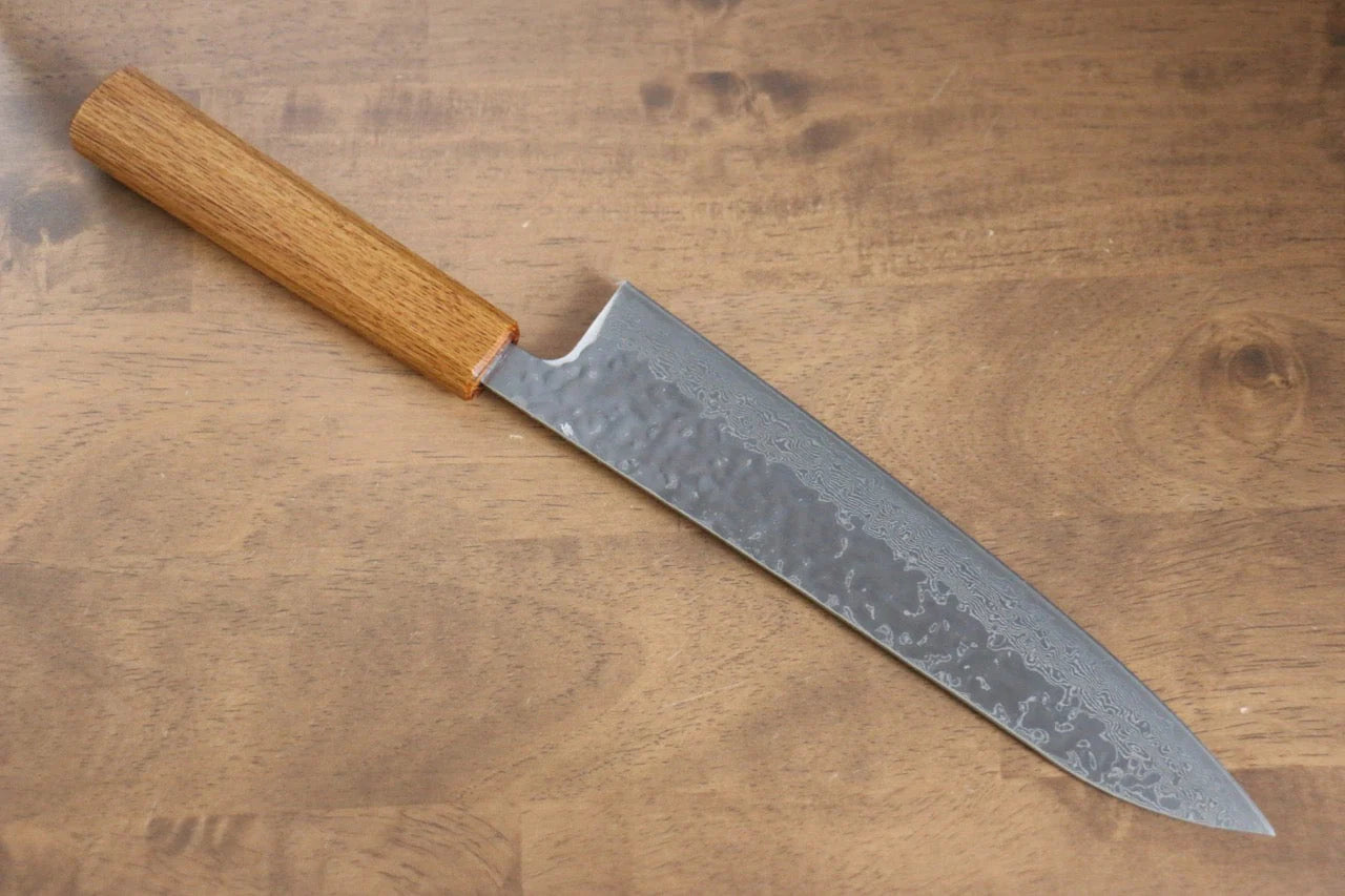 Seisuke Tsukikage AUS10 ขัด ดามัสกัส ลายค้อนตี มีดกิวโตะ Gyuto มีดทำครัวญี่ปุ่น 210mm ด้ามโอ๊ค