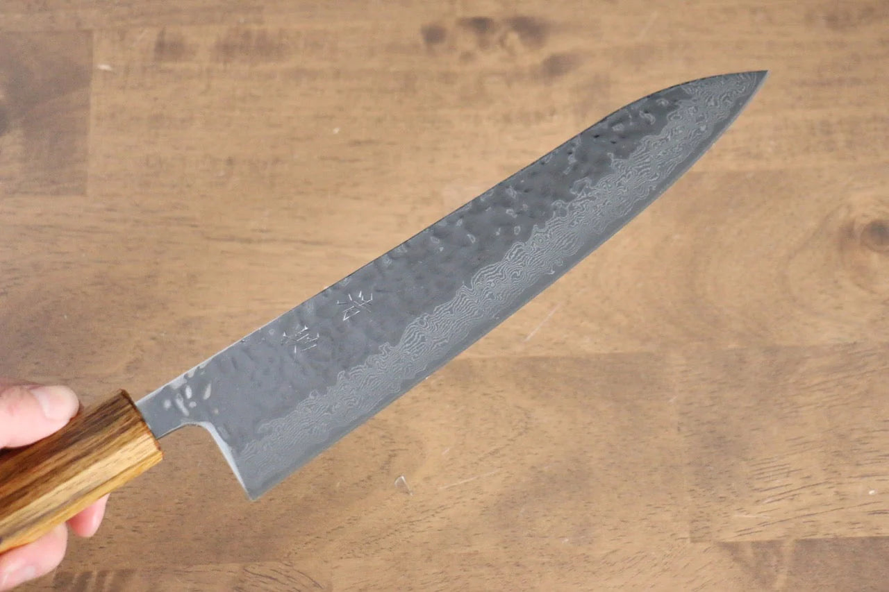 Seisuke Tsukikage AUS10 ขัด ดามัสกัส ลายค้อนตี มีดกิวโตะ Gyuto มีดทำครัวญี่ปุ่น 210mm ด้ามโอ๊ค