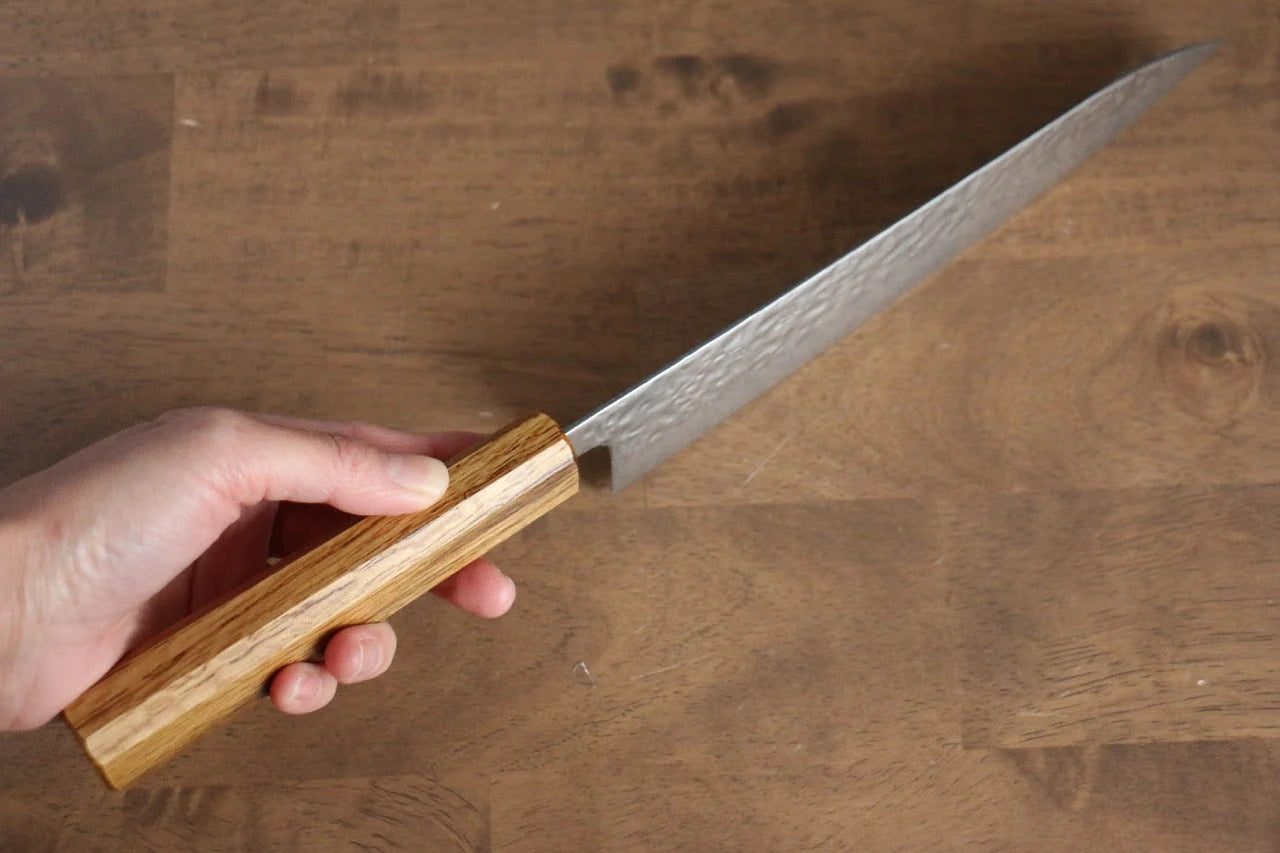 Seisuke Tsukikage AUS10 ขัด ดามัสกัส ลายค้อนตี มีดกิวโตะ Gyuto มีดทำครัวญี่ปุ่น 210mm ด้ามโอ๊ค