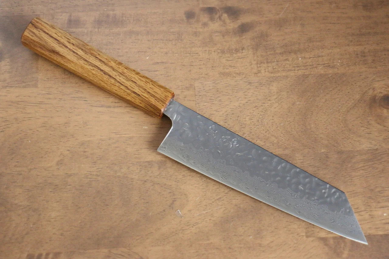 Seisuke Tsukikage AUS10 ขัด ดามัสกัส ลายค้อนตี มีดสำหรับการใช้งานได้ทั่วไป Bunka มีดทำครัวญี่ปุ่น 170mm ด้ามโอ๊ค