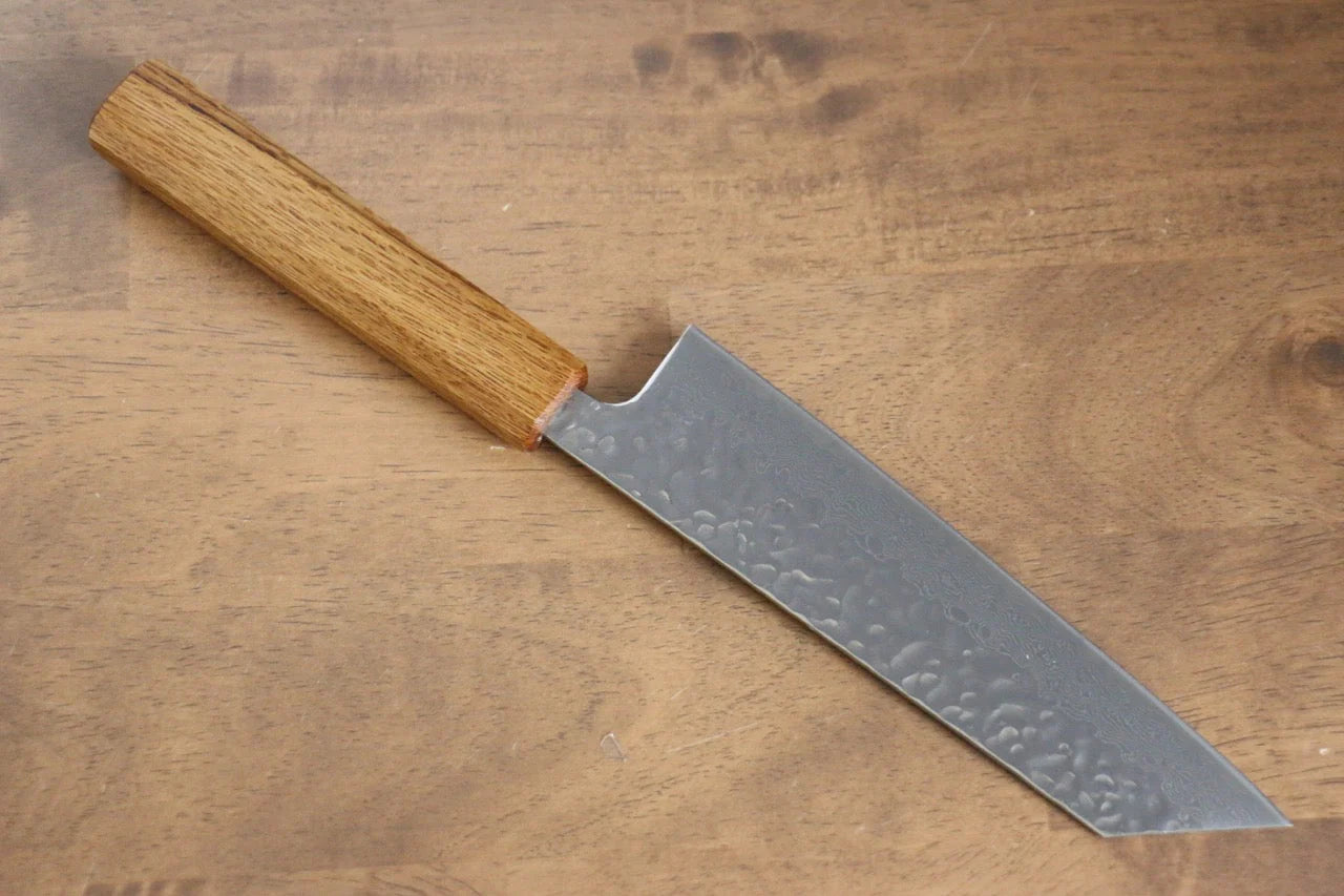 Seisuke Tsukikage AUS10 ขัด ดามัสกัส ลายค้อนตี มีดสำหรับการใช้งานได้ทั่วไป Bunka มีดทำครัวญี่ปุ่น 170mm ด้ามโอ๊ค