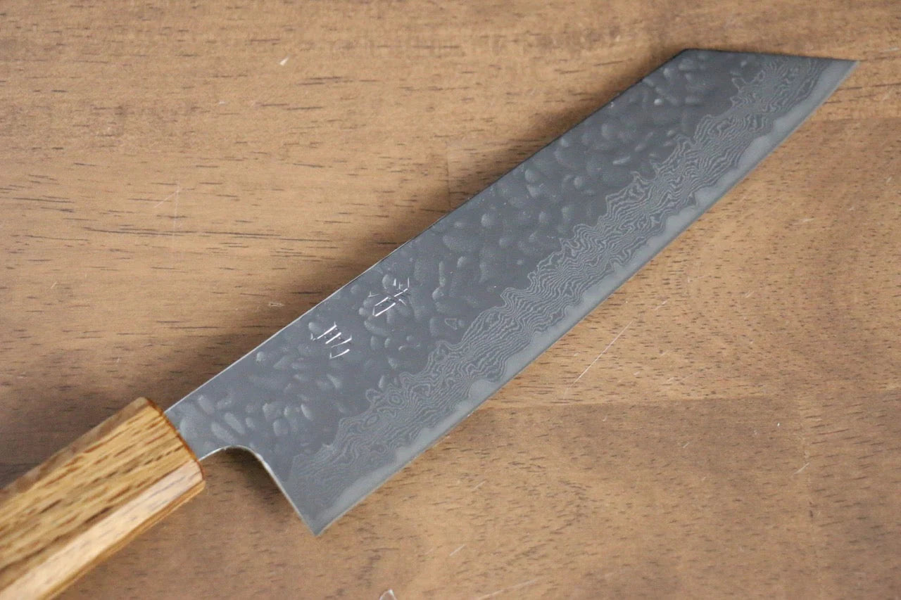 Seisuke Tsukikage AUS10 ขัด ดามัสกัส ลายค้อนตี มีดสำหรับการใช้งานได้ทั่วไป Bunka มีดทำครัวญี่ปุ่น 170mm ด้ามโอ๊ค