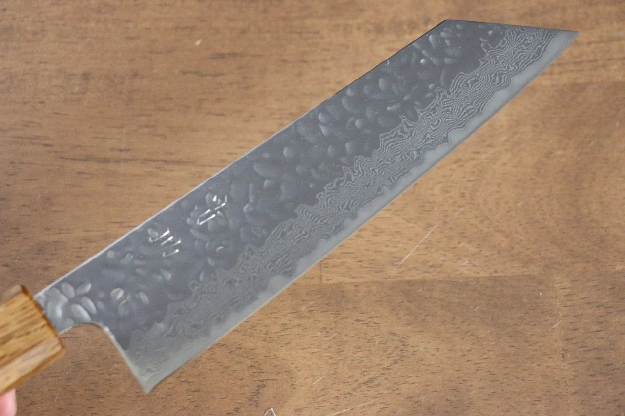 Seisuke Tsukikage AUS10 ขัด ดามัสกัส ลายค้อนตี มีดสำหรับการใช้งานได้ทั่วไป Bunka มีดทำครัวญี่ปุ่น 170mm ด้ามโอ๊ค