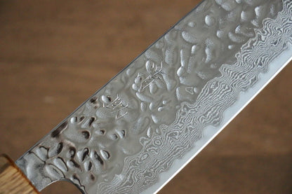 Seisuke Tsukikage AUS10 ขัด ดามัสกัส ลายค้อนตี มีดสำหรับการใช้งานได้ทั่วไป Bunka มีดทำครัวญี่ปุ่น 170mm ด้ามโอ๊ค