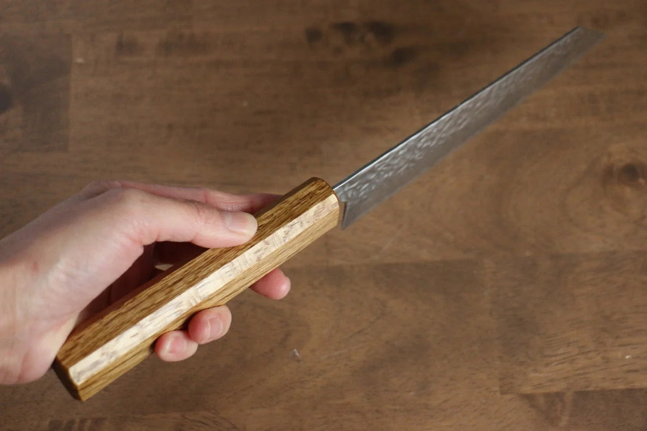 Seisuke Tsukikage AUS10 ขัด ดามัสกัส ลายค้อนตี มีดสำหรับการใช้งานได้ทั่วไป Bunka มีดทำครัวญี่ปุ่น 170mm ด้ามโอ๊ค