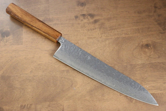 Seisuke Tsukikage AUS10 ขัด ดามัสกัส ลายค้อนตี มีดกิวโตะ Gyuto มีดทำครัวญี่ปุ่น 240mm ด้ามโอ๊ค