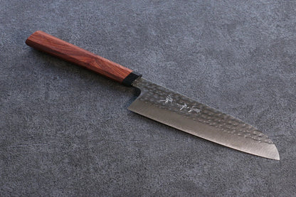 Yu Kurosaki Senko R2/SG2 ลายค้อนตี มีด Santoku มีดทำครัวญี่ปุ่น 165mm ด้ามไม้ Sandalwood สีแดง