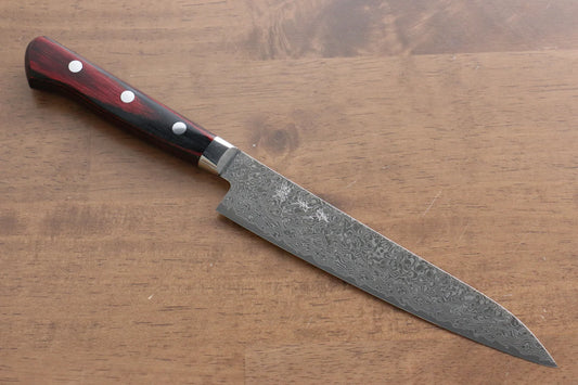 Yoshimi Kato VG10 ดามัสกัส มีดขนาดเล็ก  Petty มีดทำครัวญี่ปุ่น 150mm ด้ามไม้ Pakka wood สีแดง