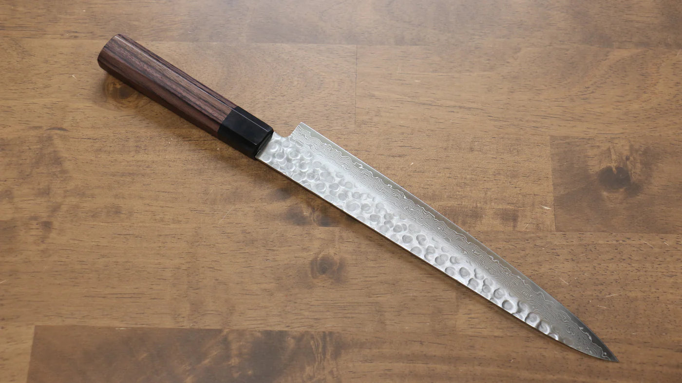 Seisuke AUS10 ดามัสกัส 45 ชั้น มีดเลาะเอ็น Sujihiki มีดทำครัวญี่ปุ่น 250mm ด้ามไม้พะยูง