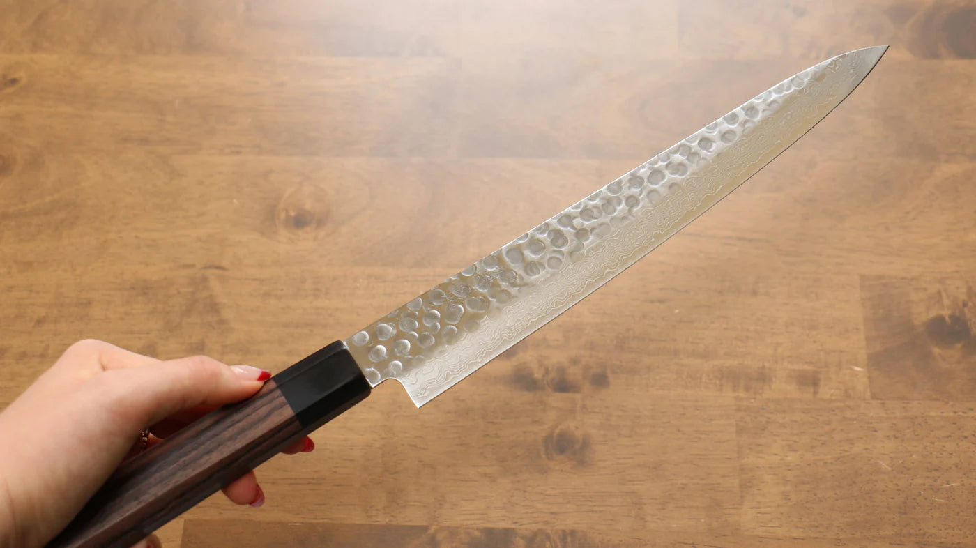 Seisuke AUS10 ดามัสกัส 45 ชั้น มีดเลาะเอ็น Sujihiki มีดทำครัวญี่ปุ่น 250mm ด้ามไม้พะยูง