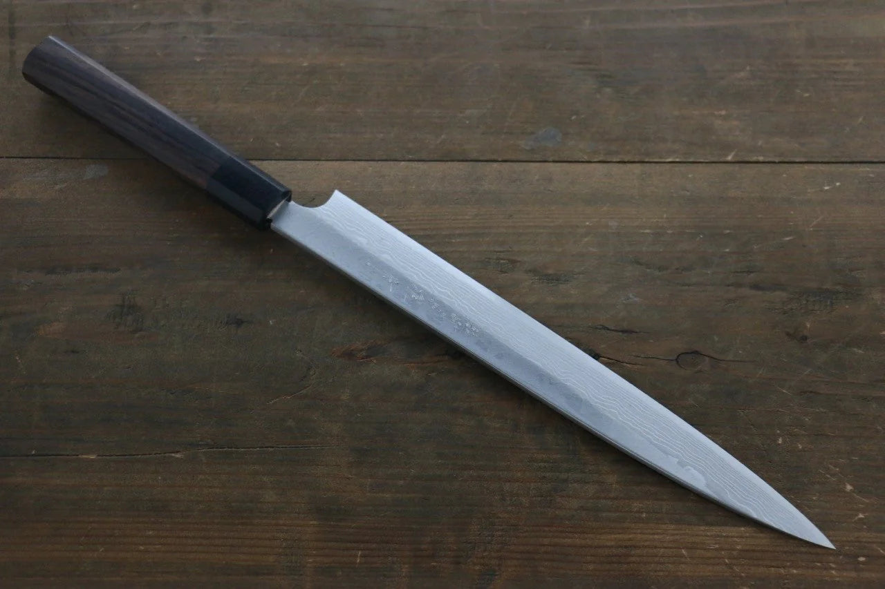 Hideo Kitaoka [สำหรับถนัดมือซ้าย] White Steel (เหล็กกล้าขาว) No.2 ดามัสกัส มีด Yanagiba มีดทำครัวญี่ปุ่น 300mm ด้ามจับไม้พะยูง