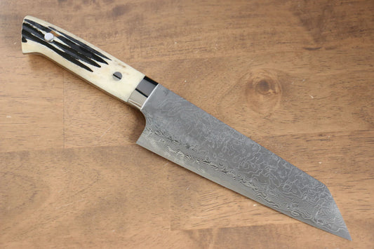 Takeshi Saji R2/SG2 ตัวมีดลายเพชร ดามัสกัส มีดสำหรับการใช้งานได้ทั่วไป Bunka มีดทำครัวญี่ปุ่น 170mm ด้ามกระดูกวัว