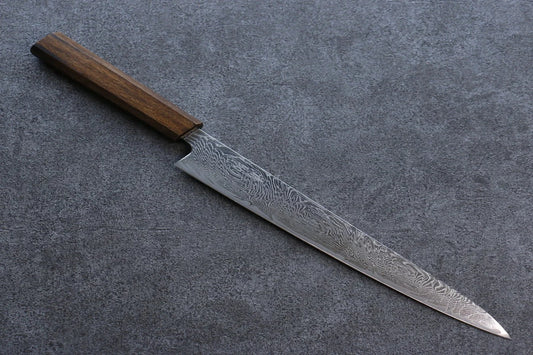 Seisuke Nami AUS10 ขัดขึ้นเงากระจก ลายดามัสกัส มีดเลาะเอ็น Sujihiki มีดทำครัวญี่ปุ่น 240mm ด้ามโอ๊ค
