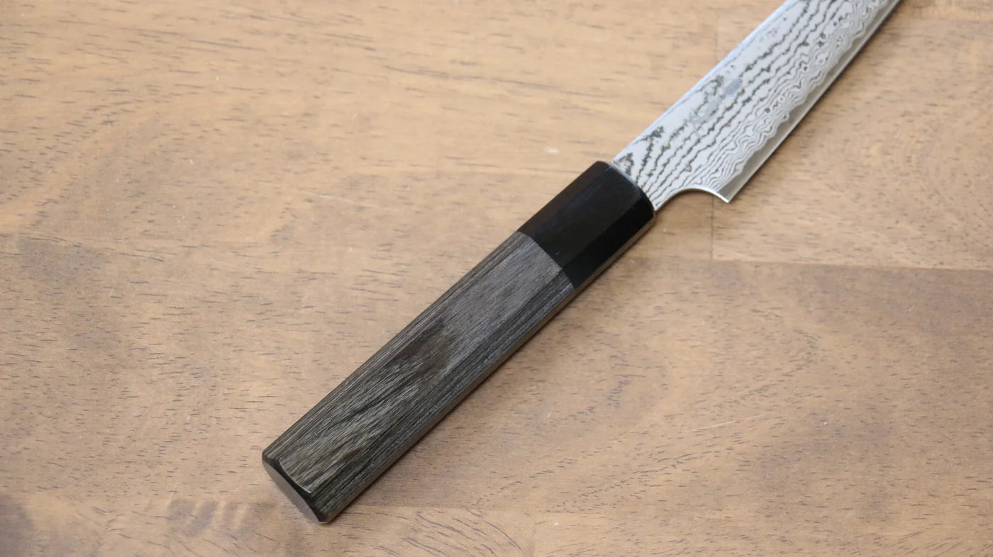Kanjyo VG10 ดามัสกัส มีดขนาดเล็ก  Petty มีดทำครัวญี่ปุ่น 120mm ด้ามไม้ Pakka wood สีเทา