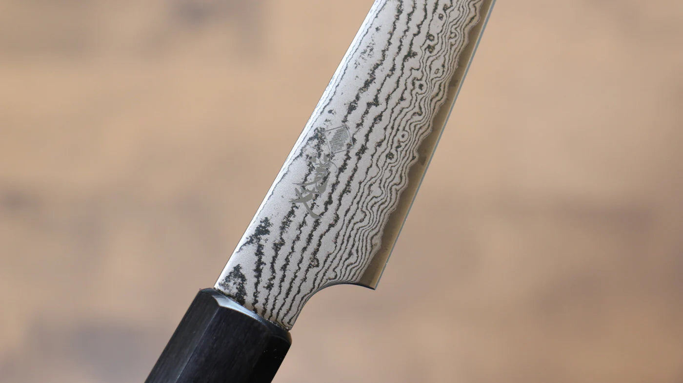 Kanjyo VG10 ดามัสกัส มีดขนาดเล็ก  Petty มีดทำครัวญี่ปุ่น 120mm ด้ามไม้ Pakka wood สีเทา
