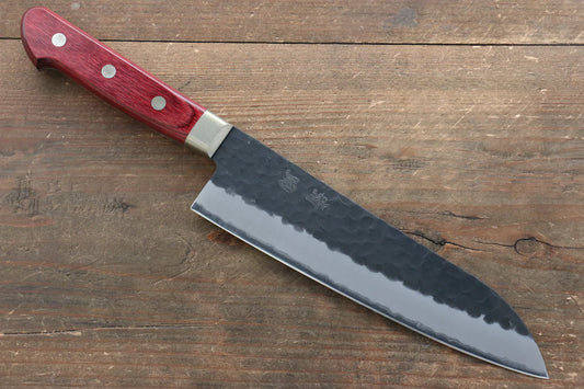 Seisuke Kurobeni Blue Super (บลูซุปเปอร์สตีล) ลายค้อนตี Kurouchi มีด Santoku มีดทำครัวญี่ปุ่น 185mm ด้ามไม้ Pakka wood สีแดง