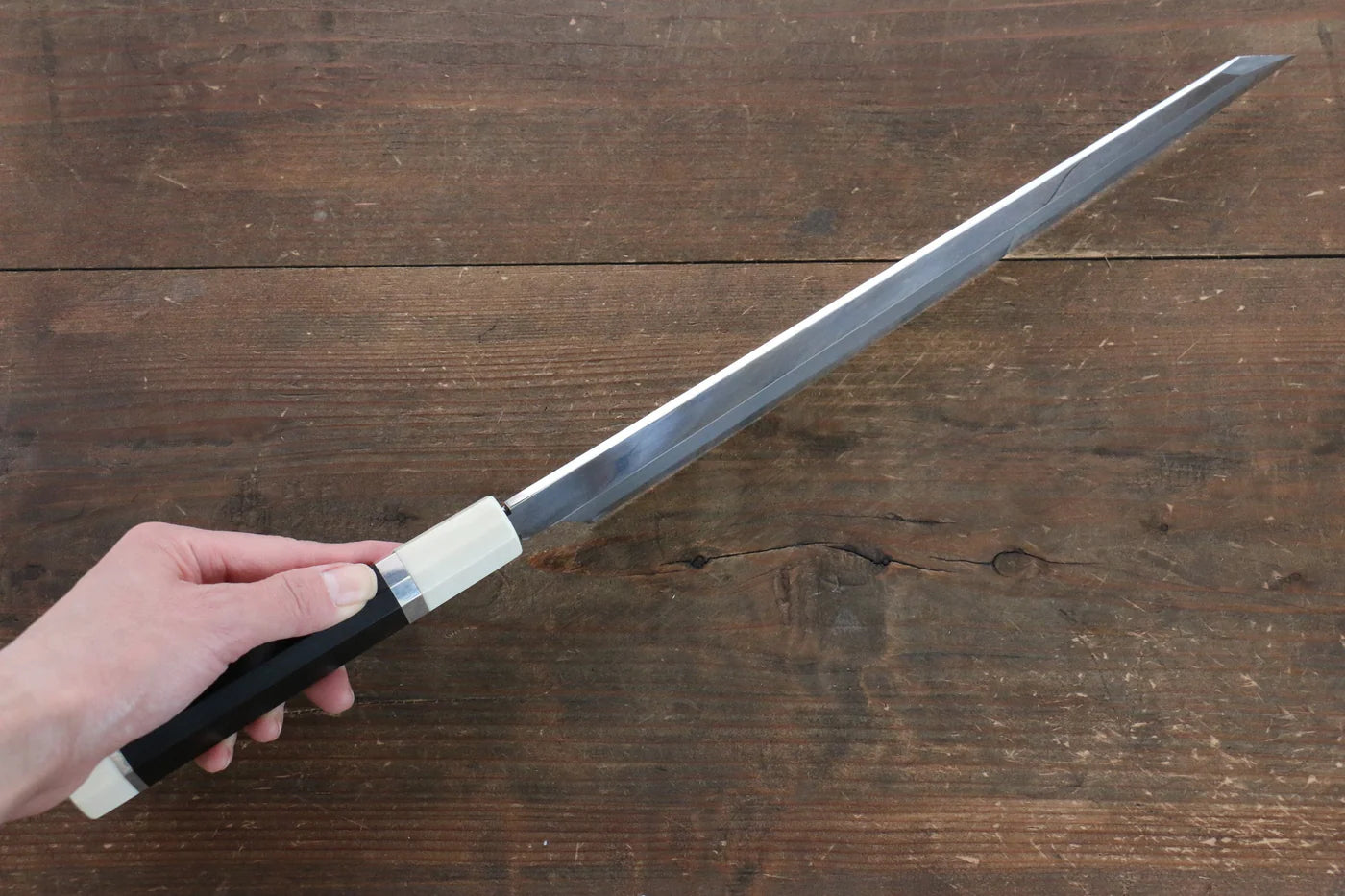 Sakai Takayuki Blue Steel (บลูสตีล) No.1 มีด Yanagiba มีดทำครัวญี่ปุ่น 300mm ด้ามไม้คะรินประดับห่วง 3ห่วง มีฝัก (ปลอก) มีด