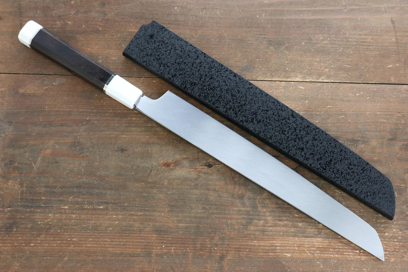 Sakai Takayuki Honyaki Blue Steel (บลูสตีล) No.2 ขัดขึ้นเงากระจก มีด Sakimaru Takohiki มีดทำครัวญี่ปุ่น 300mm ด้ามไม้มะเกลือ (ประดับห่วง) มีฝัก (ปลอก) มีด
