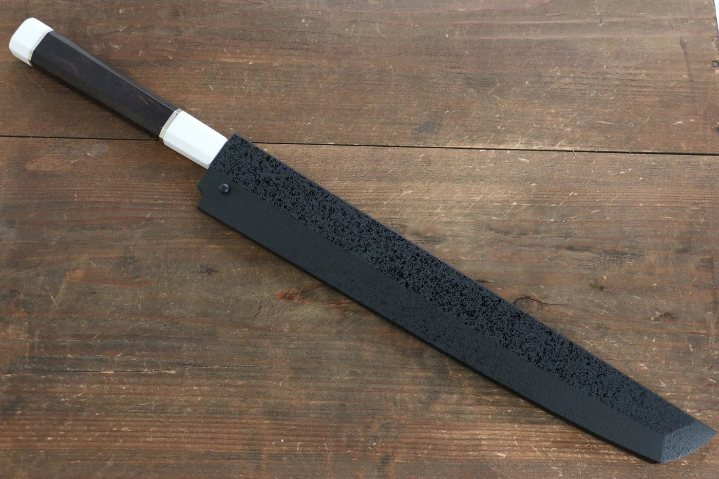 Sakai Takayuki Honyaki Blue Steel (บลูสตีล) No.2 ขัดขึ้นเงากระจก มีด Sakimaru Takohiki มีดทำครัวญี่ปุ่น 300mm ด้ามไม้มะเกลือ (ประดับห่วง) มีฝัก (ปลอก) มีด