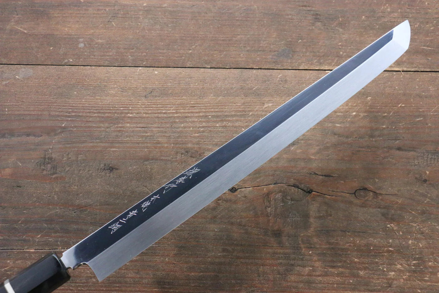 Sakai Takayuki Honyaki Blue Steel (บลูสตีล) No.2 ขัดขึ้นเงากระจก มีด Sakimaru Takohiki มีดทำครัวญี่ปุ่น 300mm ด้ามไม้มะเกลือ (ประดับห่วง) มีฝัก (ปลอก) มีด