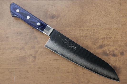 Seisuke Seiun VG10 33 ชั้น ดามัสกัส มีด Santoku มีดทำครัวญี่ปุ่น 180mm ด้ามไม้ Pakka wood สีน้ำเงิน
