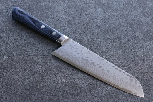 Kunihira Sairyu VG10 ดามัสกัส มีด Santoku มีดทำครัวญี่ปุ่น 170mm ด้ามไม้ Pakka wood สีกรมท่า