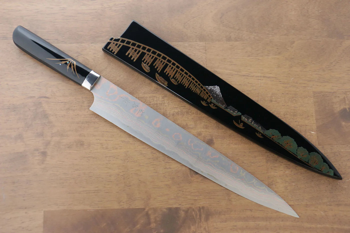 Takeshi Saji Blue Steel (บลูสตีล) No.2 ดามัสกัสสี มีดเลาะเอ็น Sujihiki มีดทำครัวญี่ปุ่น 270mm ด้ามเคลือบ มีฝัก (ปลอก) มีด