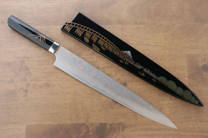 Takeshi Saji Blue Steel (บลูสตีล) No.2 ดามัสกัสสี มีดเลาะเอ็น Sujihiki มีดทำครัวญี่ปุ่น 270mm ด้ามเคลือบ มีฝัก (ปลอก) มีด