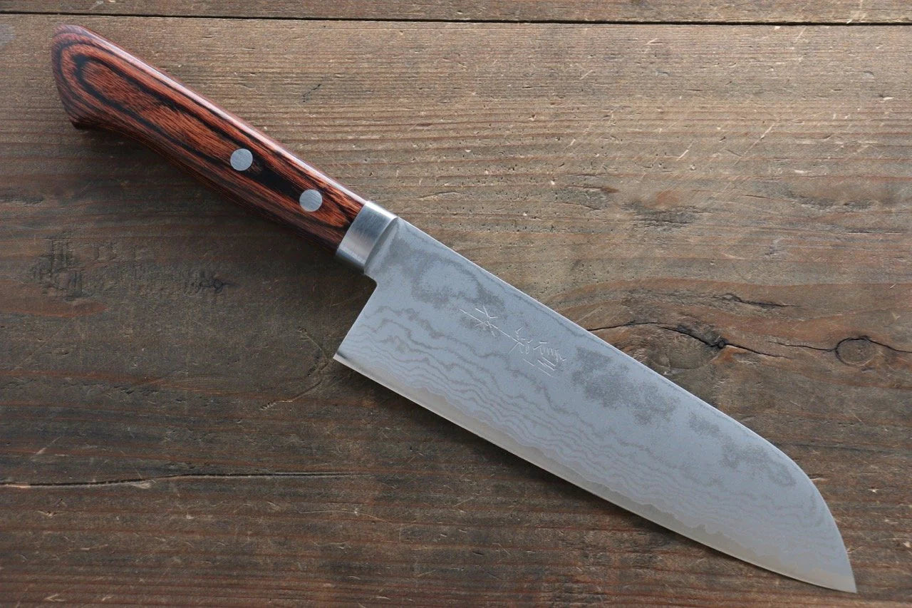 Kunihira Tanzo VG1 ดามัสกัส มีด Santoku มีดทำครัวญี่ปุ่น 170mm ด้ามมะฮอกกานี