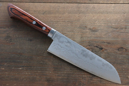 Kunihira Tanzo VG1 ดามัสกัส มีด Santoku มีดทำครัวญี่ปุ่น 170mm ด้ามมะฮอกกานี