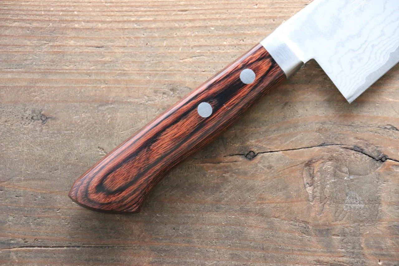 Kunihira Tanzo VG1 ดามัสกัส มีด Santoku มีดทำครัวญี่ปุ่น 170mm ด้ามมะฮอกกานี