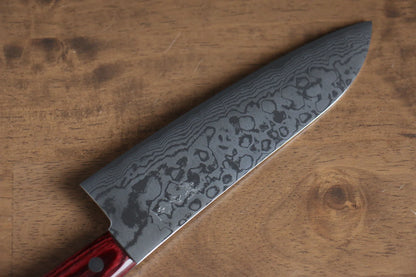 Katsushige Anryu VG10 ดามัสกัส มีด Santoku มีดทำครัวญี่ปุ่น 170mm ด้ามไม้ Pakka wood สีแดง