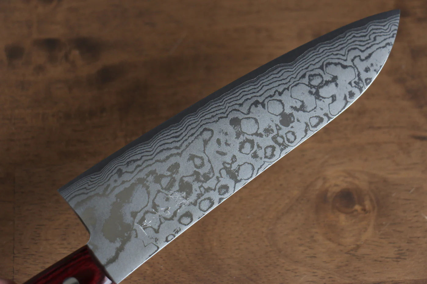 Katsushige Anryu VG10 ดามัสกัส มีด Santoku มีดทำครัวญี่ปุ่น 170mm ด้ามไม้ Pakka wood สีแดง