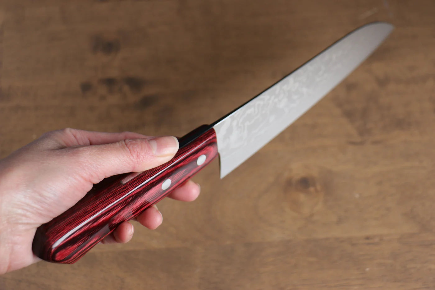 Katsushige Anryu VG10 ดามัสกัส มีด Santoku มีดทำครัวญี่ปุ่น 170mm ด้ามไม้ Pakka wood สีแดง