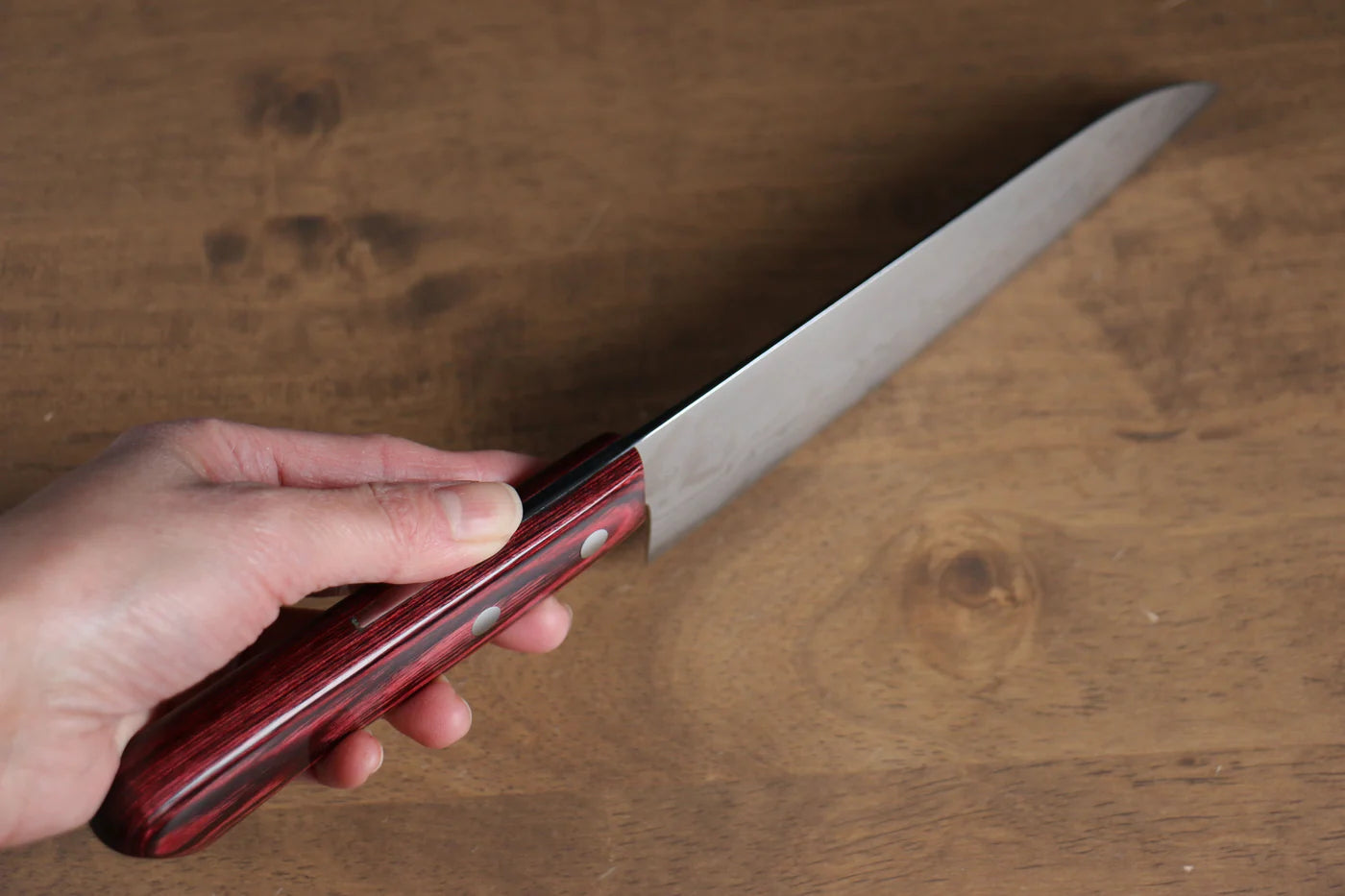 Katsushige Anryu VG10 ดามัสกัส มีด Santoku มีดทำครัวญี่ปุ่น 170mm ด้ามไม้ Pakka wood สีแดง