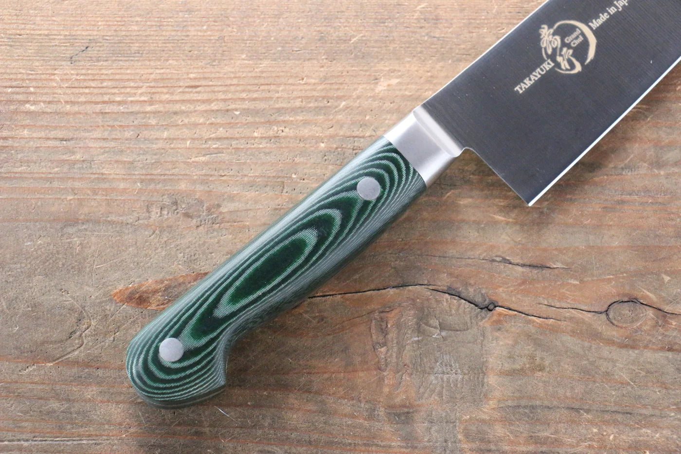 Sakai Takayuki Grand Chef Grand Chef Swedish Steel (เหล็กสวีเดน) มีดกิวโตะ Gyuto มีดทำครัวญี่ปุ่น 210mm ด้าม Micarta เขียว