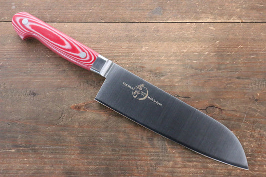 Sakai Takayuki Grand Chef Grand Chef Swedish Steel (เหล็กสวีเดน) มีด Santoku มีดทำครัวญี่ปุ่น 180mm ด้าม Micarta แดง