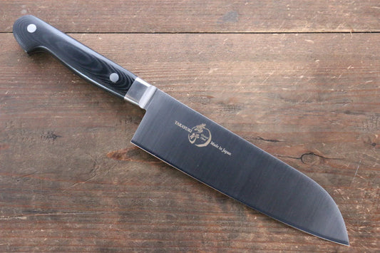 Sakai Takayuki Grand Chef Grand Chef Swedish Steel (เหล็กสวีเดน) มีด Santoku มีดทำครัวญี่ปุ่น 180mm ด้าม Micarta ดำ
