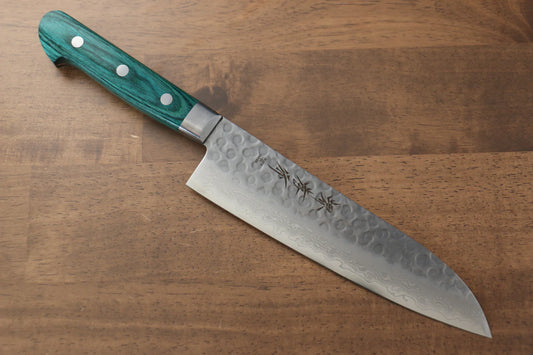 Sakai Takayuki VG10 ดามัสกัส 17 ชั้น มีด Santoku มีดทำครัวญี่ปุ่น 170mm ด้ามไม้ Pakka wood เขียว
