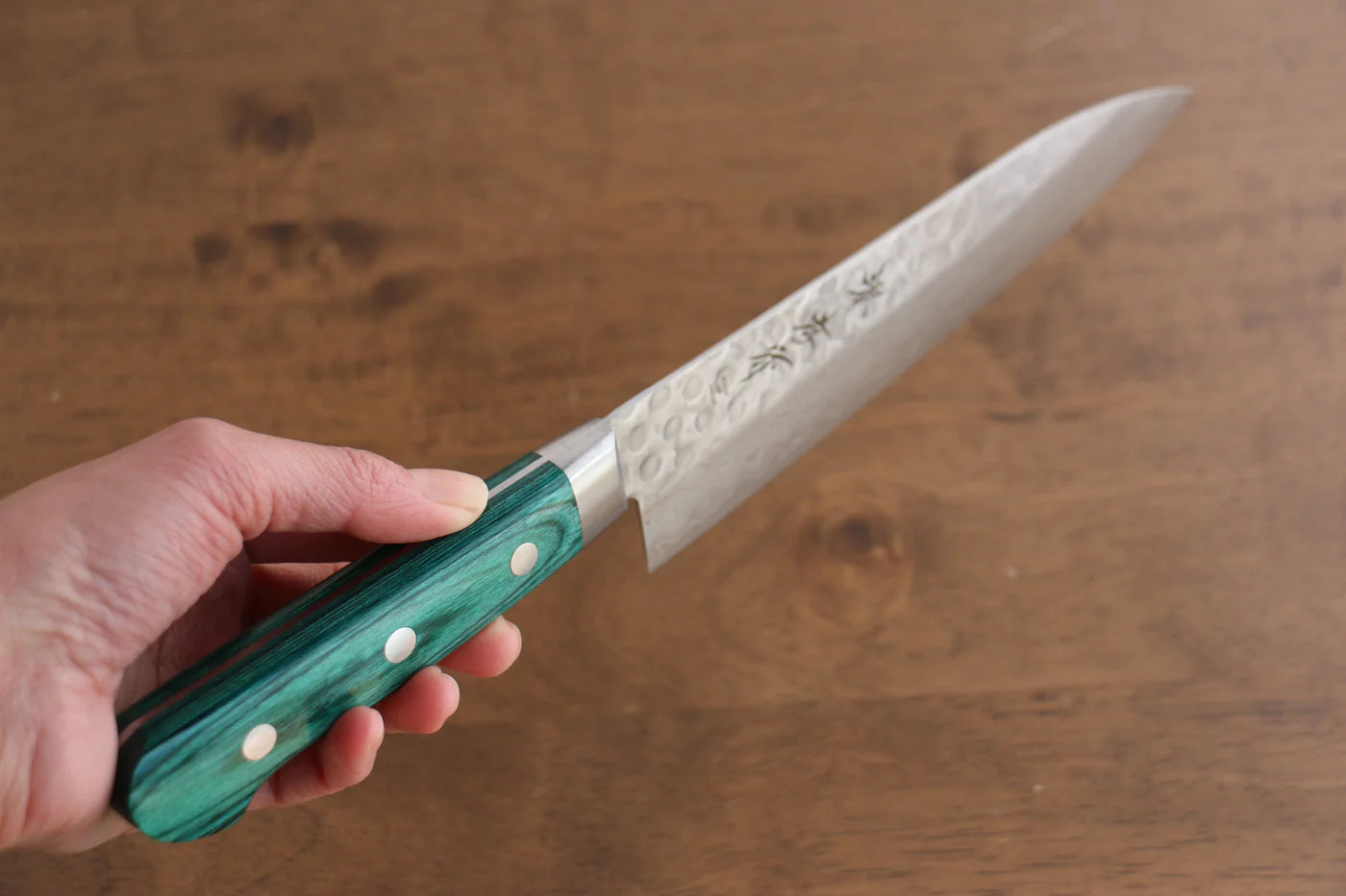 Sakai Takayuki VG10 ดามัสกัส 17 ชั้น มีดกิวโตะ Gyuto มีดทำครัวญี่ปุ่น 180mm ด้ามไม้ Pakka wood เขียว