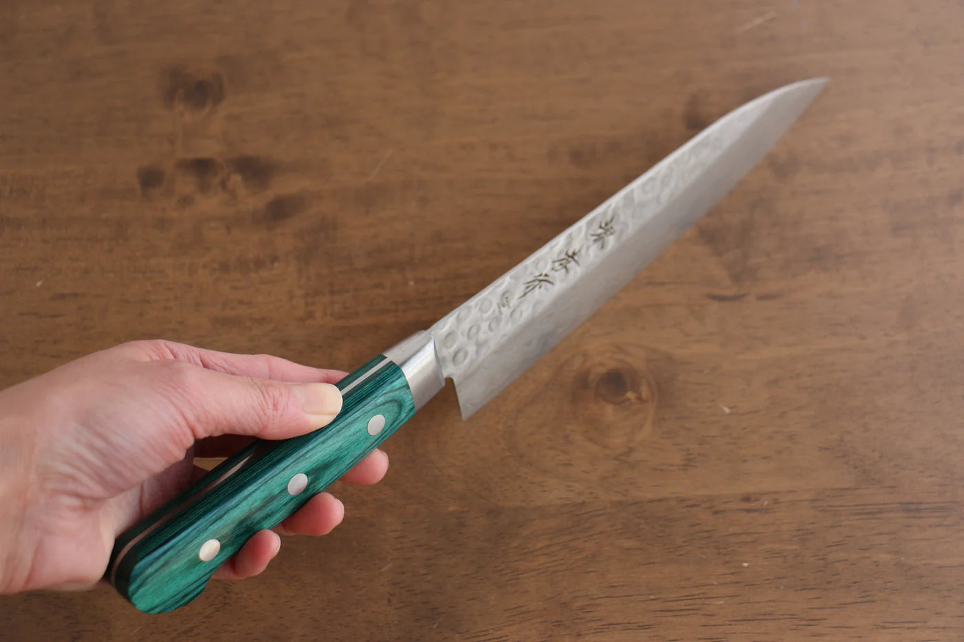 Sakai Takayuki VG10 ดามัสกัส 17 ชั้น มีดกิวโตะ Gyuto มีดทำครัวญี่ปุ่น 180mm ด้ามไม้ Pakka wood เขียว