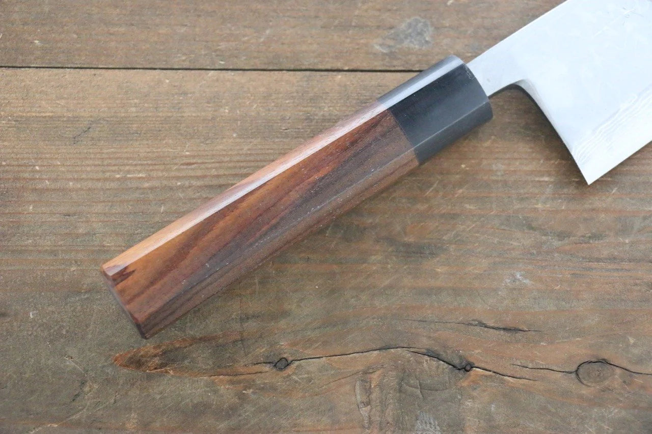 Hideo Kitaoka White Steel (เหล็กกล้าขาว) No.2 ดามัสกัส มีด Deba มีดทำครัวญี่ปุ่น 180mm ด้ามไม้พะยูง