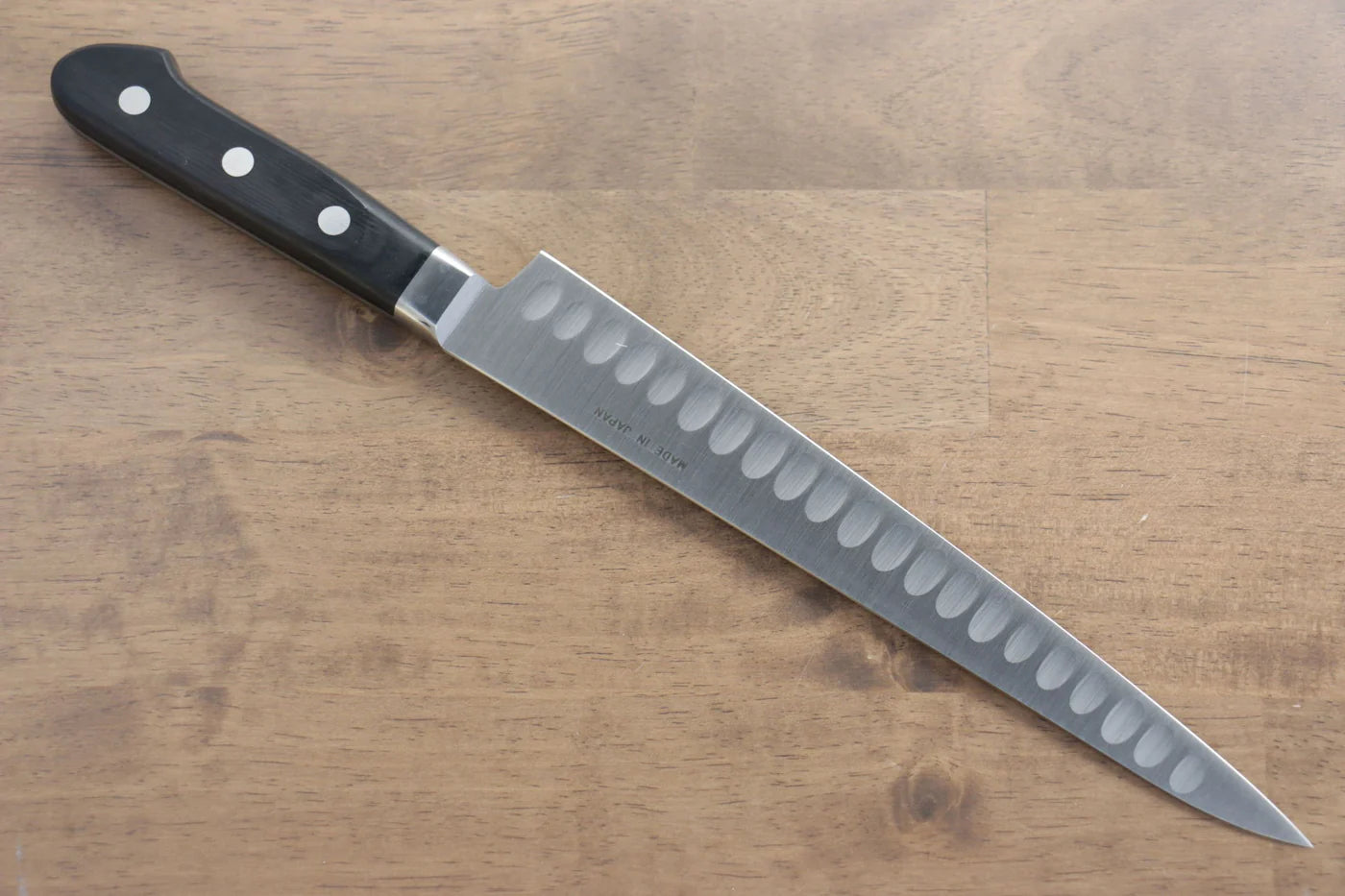 Seisuke Swedish Steel-stn (เหล็กสวีเดน stn) มีดเลาะเอ็นเเซลมอน Sujihiki Salmon มีดทำครัวญี่ปุ่น 240mm ด้ามไม้ Pakka wood สีดำ