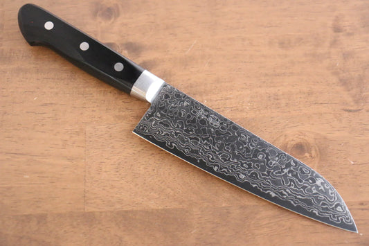 Seisuke Kagami AUS10 ขัดขึ้นเงากระจก ลายดามัสกัส มีด Santoku มีดทำครัวญี่ปุ่น 170mm ด้ามไม้ Pakka wood สีดำ