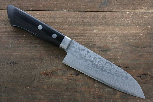 Kunihira Sairyu VG10 ดามัสกัส มีด Santoku ขนาดเล็ก มีดทำครัวญี่ปุ่น 135mm ด้ามไม้ Pakka wood สีดำ