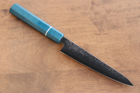 Seisuke VG5 ลายคล้ายผิวลูกสาลี่ ใบมีดย้อมสีดำ มีดขนาดเล็ก  Petty มีดทำครัวญี่ปุ่น 150mm Micarta ด้ามสีแคนวาสน้ำเงิน